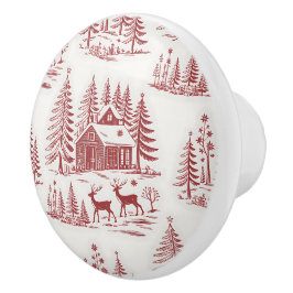 Vintage Illustration Reindeer and Houses Winter セラミックノブ