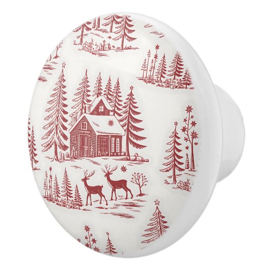 Vintage Illustration Reindeer and Houses Winter セラミックノブ (右)