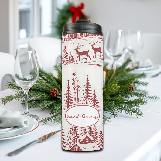 Vintage Illustration Reindeer and Houses Winter タンブラー