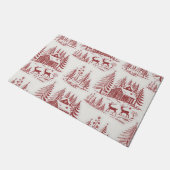 Vintage Illustration Reindeer and Houses Winter ドアマット (アングル)