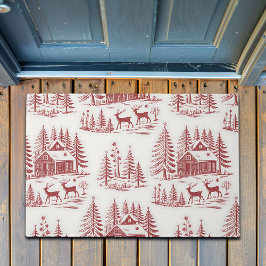 Vintage Illustration Reindeer and Houses Winter ドアマット