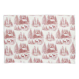 Vintage Illustration Reindeer and Houses Winter 枕カバー