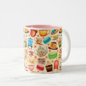 Vintage Illustration, Retro. cups, tea, cake ツートーンマグカップ (正面右)