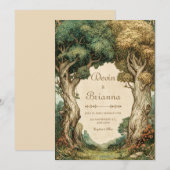 Vintage Illustrative Woodland Archway Wedding 招待状 (正面/裏面)