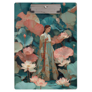 Vintage Impasto Hanbok and Pink Lotus クリップボード