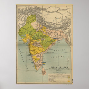 Vintage India Maratha and Mysore War Map (1804) ポスター