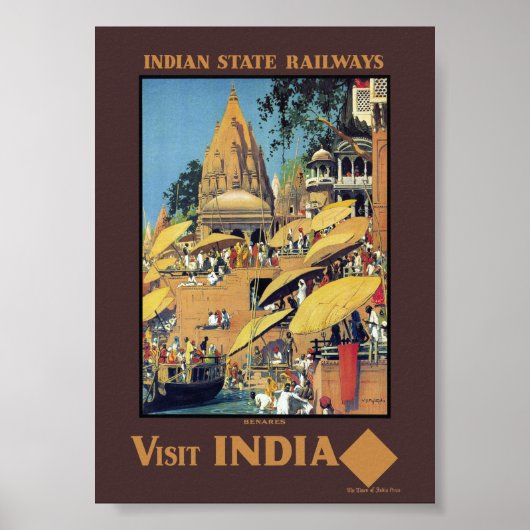 Vintage India Travel Poster Varanasi Ganges 1930s ポスター (正面)