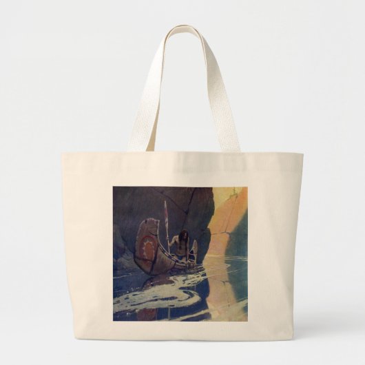 Vintage Indian Canoe Paddling Sun Classic ラージトートバッグ (正面)