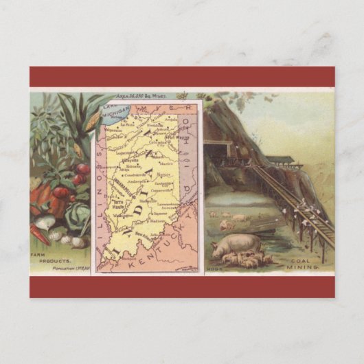 Vintage Indiana Map ポストカード (正面)