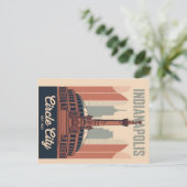 Vintage Indianapolis Indiana Retro Cityscape Art シーズンポストカード (スタンド正面)