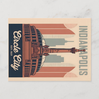 Vintage Indianapolis Indiana Retro Cityscape Art シーズンポストカード