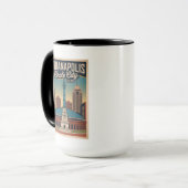 Vintage Indianapolis Indiana Retro Cityscape Art マグカップ (正面左)