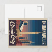 Vintage Indianapolis Indiana Retro Cityscape Trave ポストカード (正面/裏面)