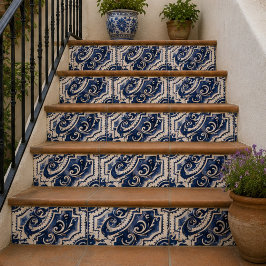 Vintage Indigo Hand Painted Blue Ornamental Mosaic タイル