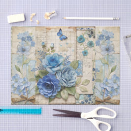 Vintage Inspired Blue Floral Butterfly Scrapbook 薄葉紙