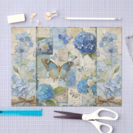 Vintage Inspired Blue Floral Butterfly Scrapbook 薄葉紙