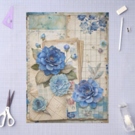 Vintage Inspired Blue Floral Collage Decoupage 薄葉紙