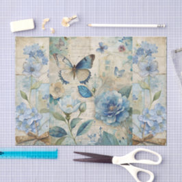 Vintage Inspired Blue Floral Collage Scrapbook 薄葉紙