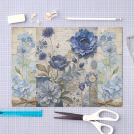 Vintage Inspired Blue Floral Collage Scrapbook 薄葉紙