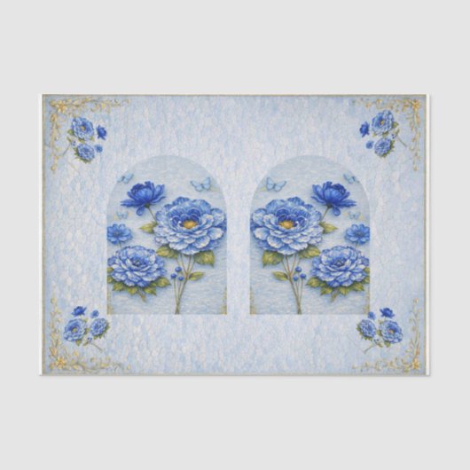 Vintage Inspired Blue & Gold Floral Decoupage 薄葉紙 (正面)