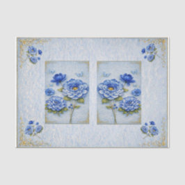 Vintage Inspired Blue & Gold Floral  Decoupage 薄葉紙