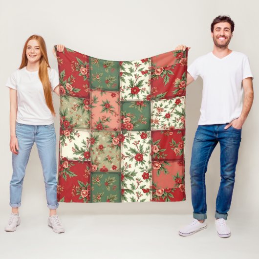 Vintage Inspired Christmas Florals Quilt Pattern フリースブランケット (インサイチュ)