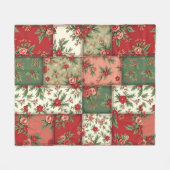 Vintage Inspired Christmas Florals Quilt Pattern フリースブランケット (正面(横))