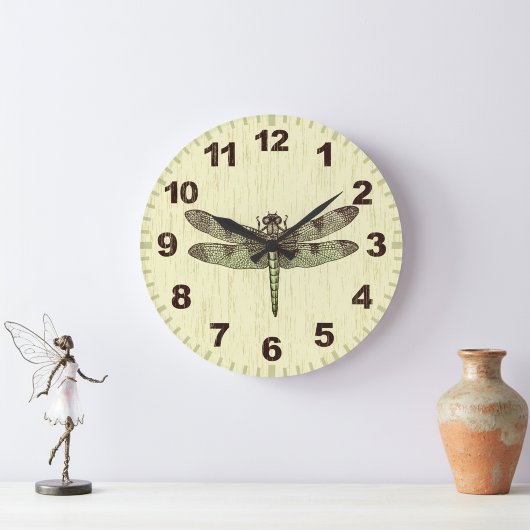 Vintage Inspired Dragonfly Art Wall Clock ラージ壁時計