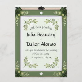 Vintage-Inspired Green Floral Border invitation 招待状