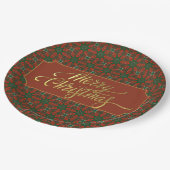 Vintage-Inspired Red & Green Merry Christmas ペーパープレート (アングル)