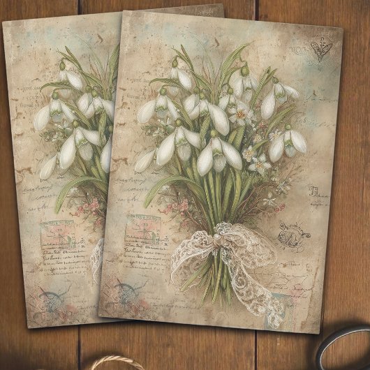 Vintage-inspired Snowdrop Bouquet Decoupage  薄葉紙