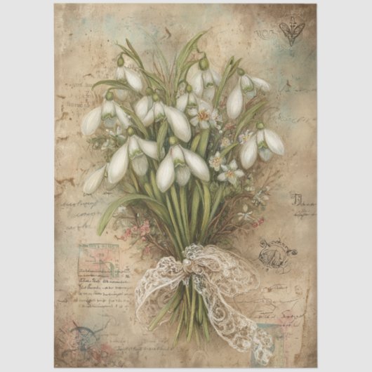 Vintage-inspired Snowdrop Bouquet Decoupage  薄葉紙 (正面)