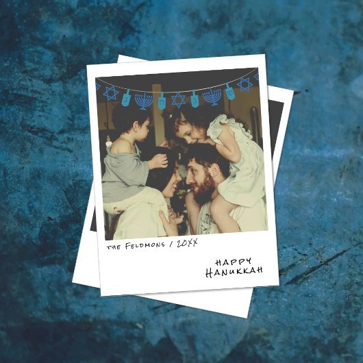 Vintage Instant Photo | Blue Hanukkah Garland シーズンカード