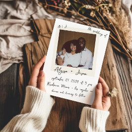 Vintage Instant Photo Handwritten Monogram Wedding 招待状