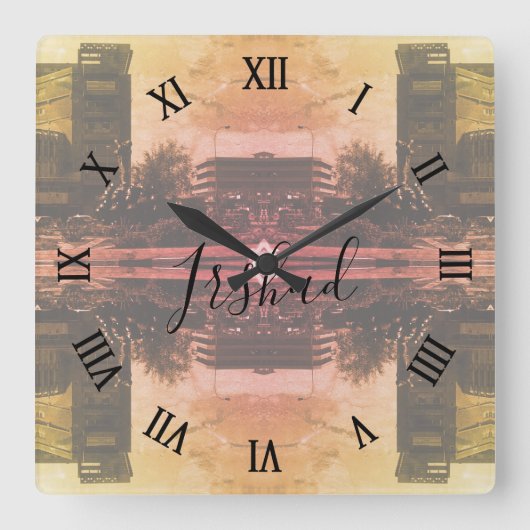 Vintage Iraq Baghdad fountain スクエア壁時計 (正面)