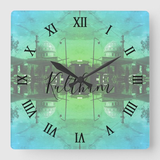 Vintage Iraq Baghdad Gas station at mosque スクエア壁時計 (正面)