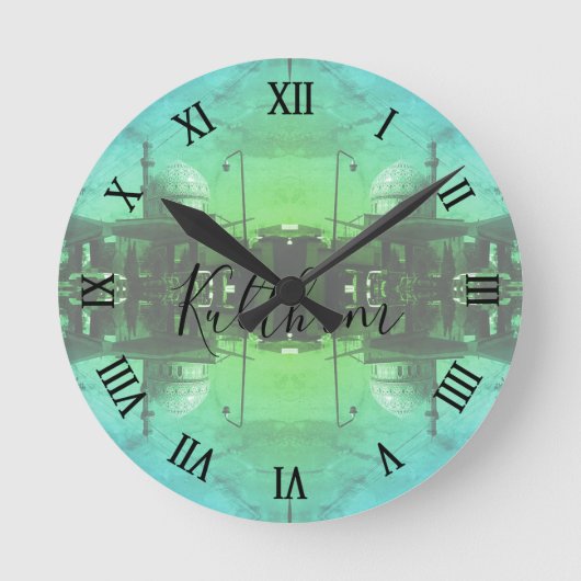 Vintage Iraq Baghdad Gas station at mosque ラウンド壁時計 (正面)