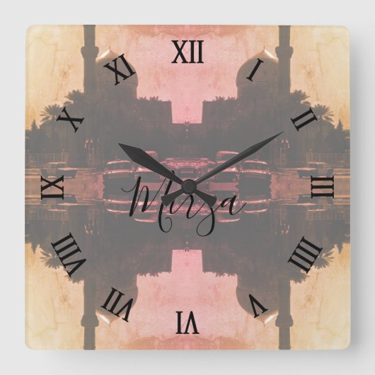 Vintage Iraq Baghdad mosque taxis スクエア壁時計 (正面)