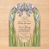 Vintage Iris Stained Glass Effect Wedding アクリル招待状 (正面)