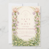 Vintage Iris Wildflower Botanical Wedding セーブザデート (正面)