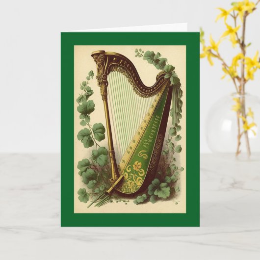 Vintage Irish Harp Greeting Card カード (黄色い花)