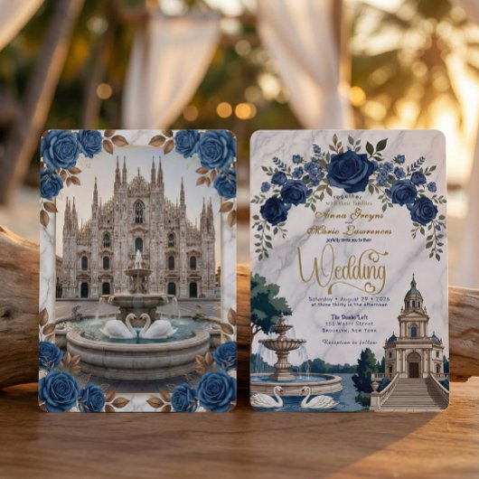 Vintage Italian Cathedral & Swans Wedding 招待状