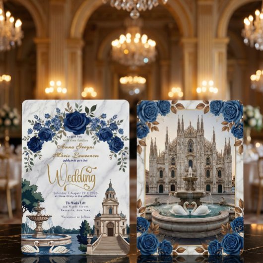 Vintage Italian Cathedral & Swans Wedding 招待状