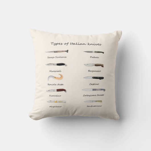 Vintage Italian Knives Pattern Throw Pillow クッション (正面)