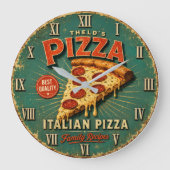 Vintage Italian Pizza ラージ壁時計 (正面)