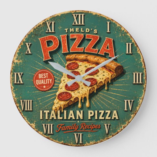 Vintage Italian Pizza ラージ壁時計 (正面)