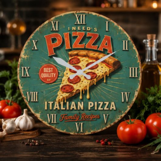 Vintage Italian Pizza ラージ壁時計