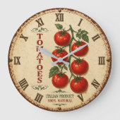 Vintage Italian Tomatoes Rustic Farmhouse Kitchen ラージ壁時計 (正面)