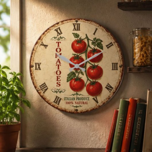 Vintage Italian Tomatoes Rustic Farmhouse Kitchen ラージ壁時計