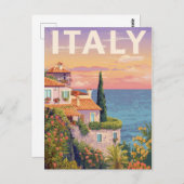 Vintage Italy Coastal Village at Sunset ポストカード (正面/裏面)